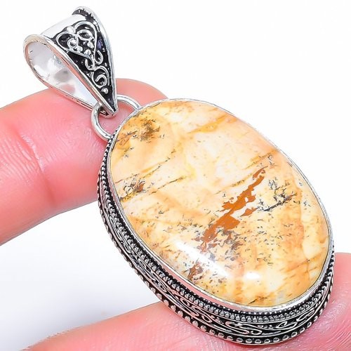 Natural Picture Jasper Gemstone 925 Silver Plated Jewelry Pendant 2.2″ M1563