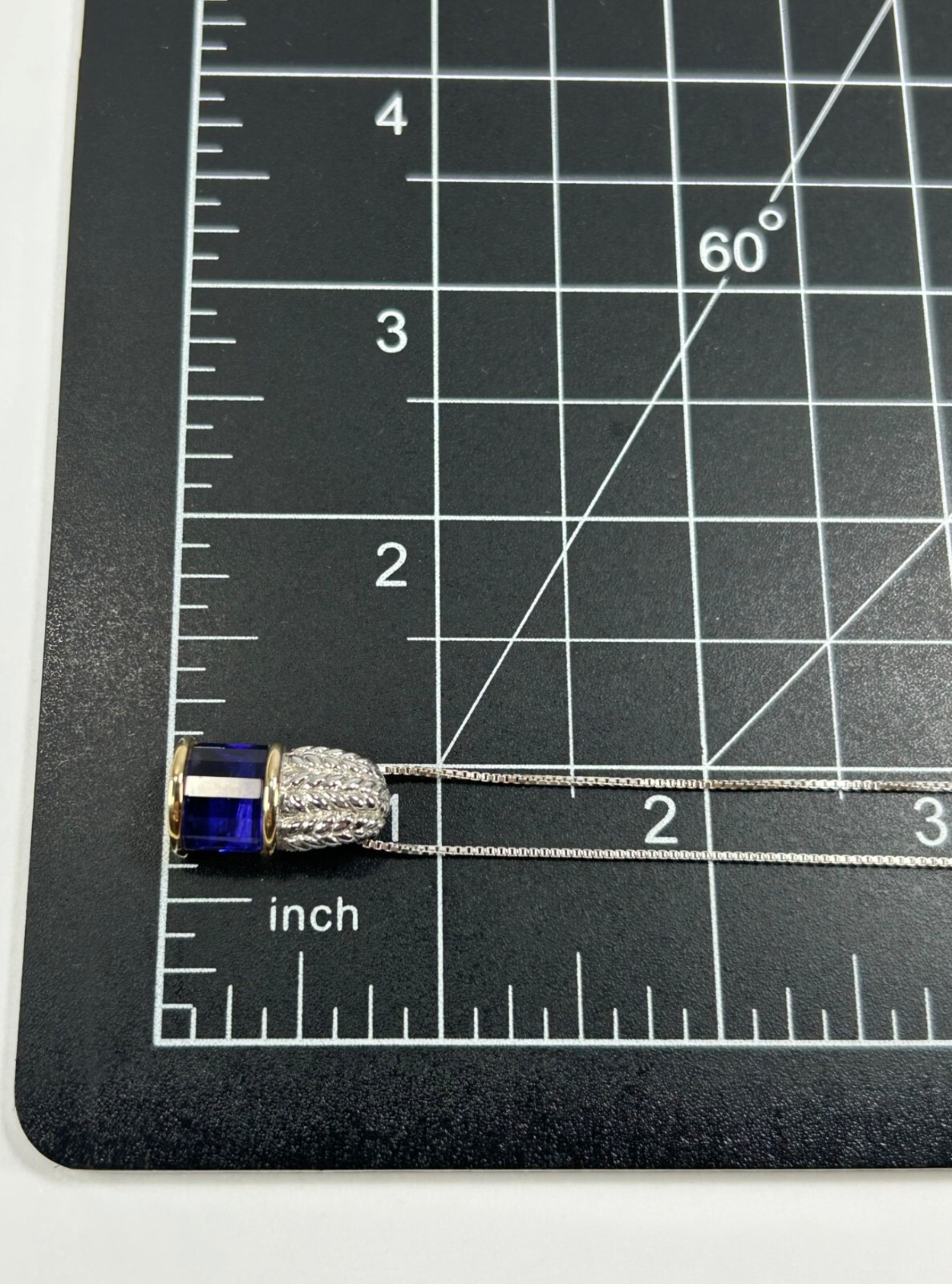 925 Sterling Silver Gold Tone Necklace Faceted Cobalt Blue Glass Pendant ITALY