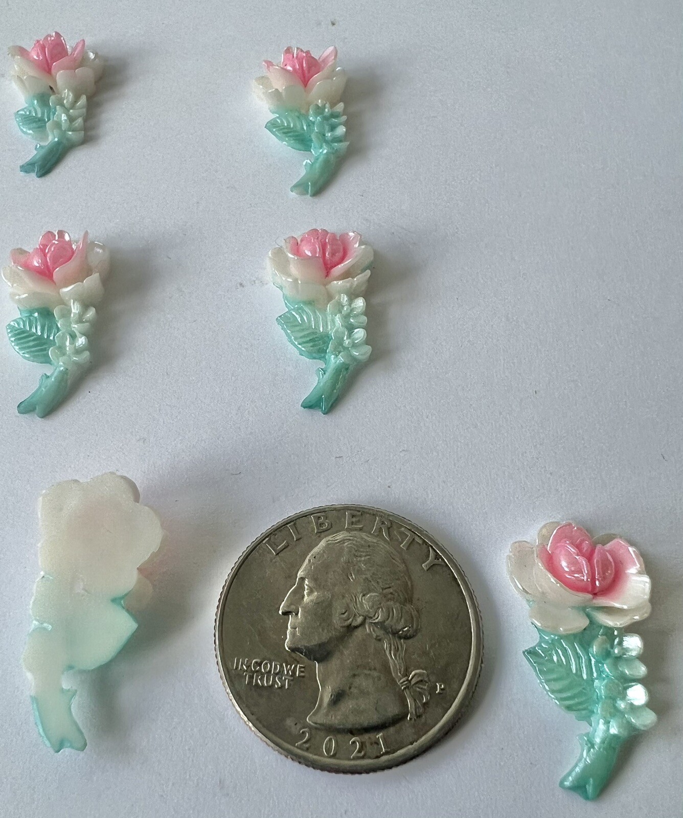30 Mm Vintage Japanese Flower With Stem Multi Color FlatBack 24 Pcs
