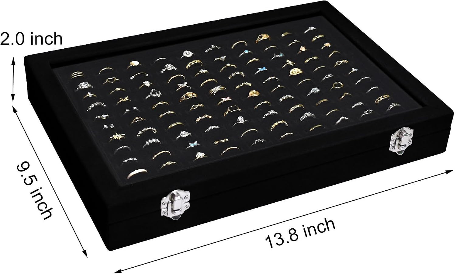Velvet Ring Display Tray 100 Slot Jewelry Organizer Box Earring Holder Clear Lid