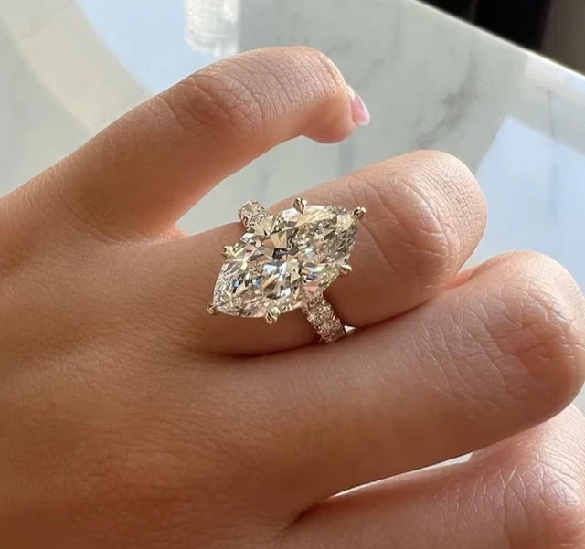 6Carat Dutch Marquise Cut Diamond Bridal Wedding Ring Set 14k White Gold Plated