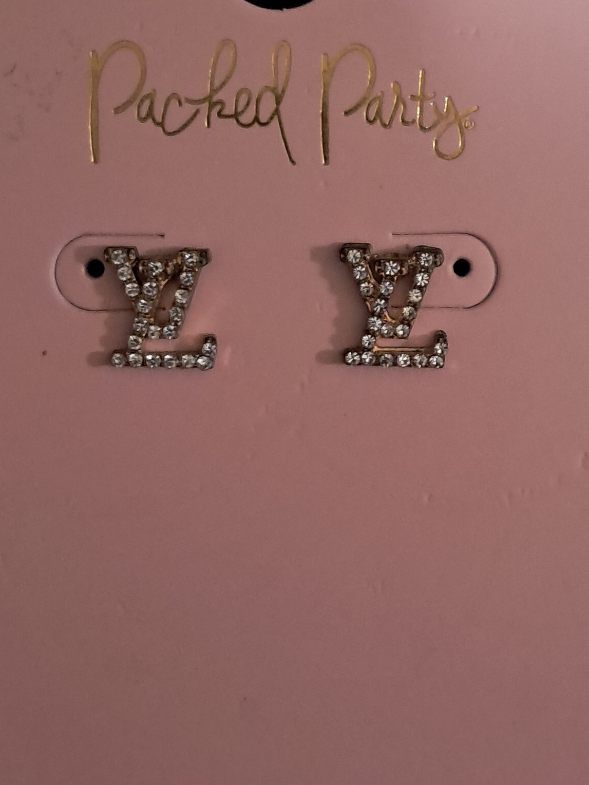 Silver Tone Letter V Crystal Pavé Stud Earrings Butterfly Back