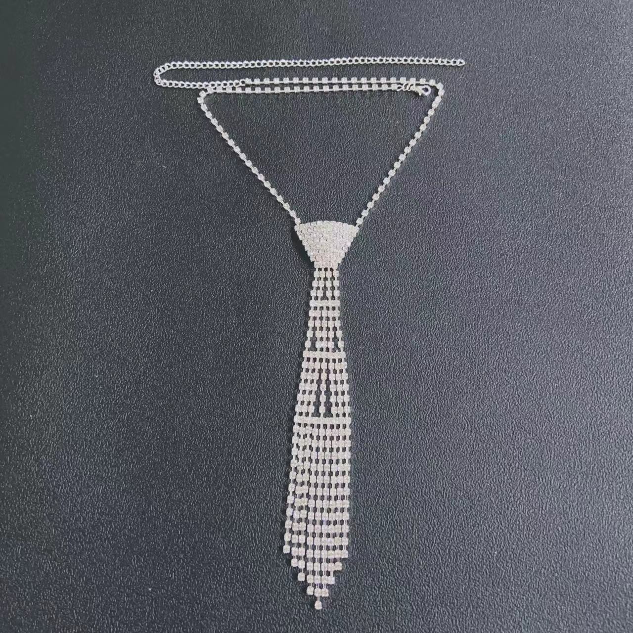 Women Sexy Rhinestone Crystal Bling Necktie Bow Tie Choker Necklace Adjustable