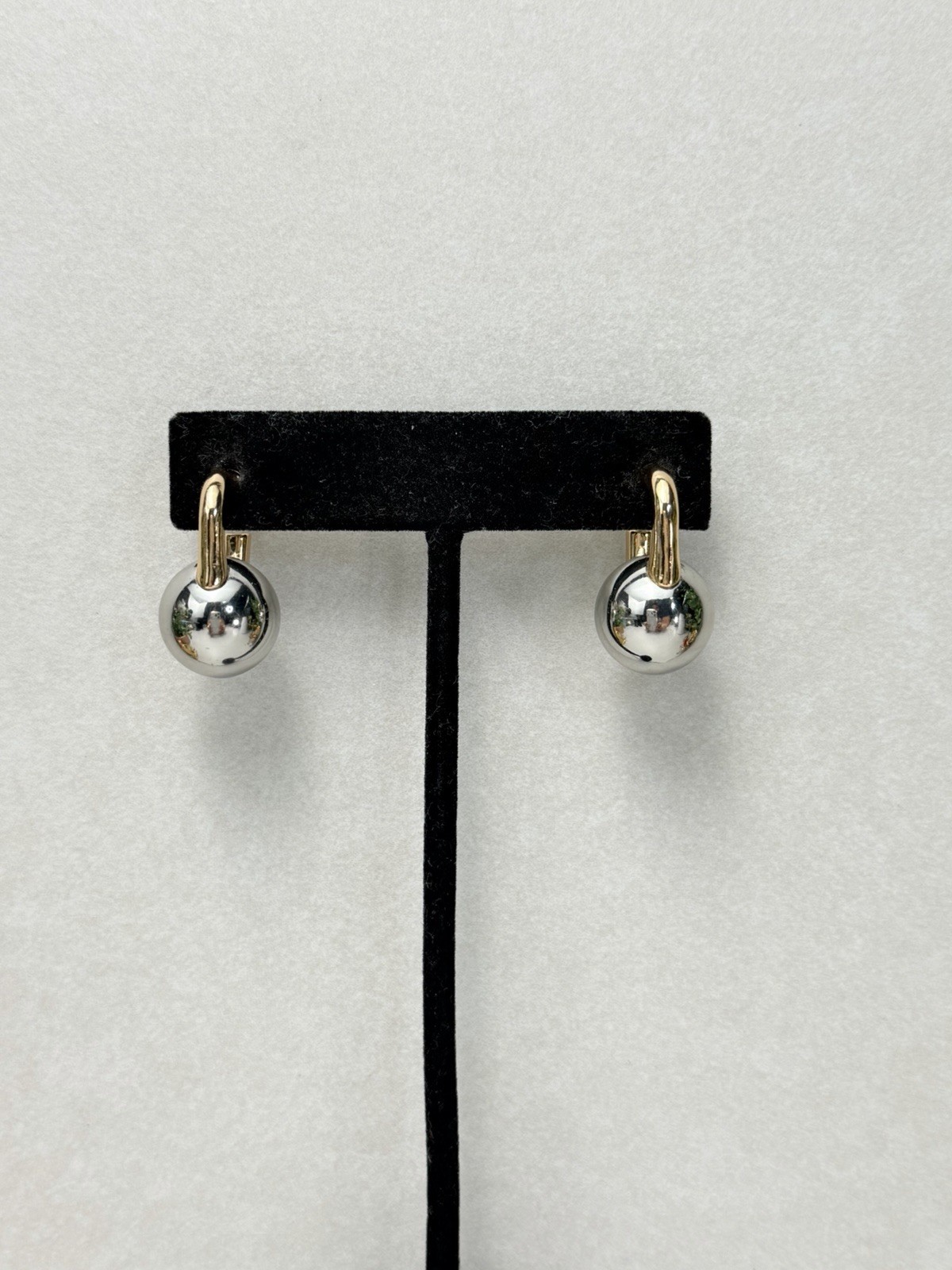 Zara Two Tone Sphere Drop Earrings Gold Silver Modern Minimal NWOT