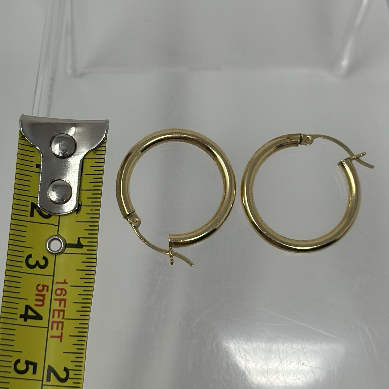 Vintage 14k Yellow Gold Hollow Tube Hoop Earrings 1” 1.9g Everyday Wear Casual