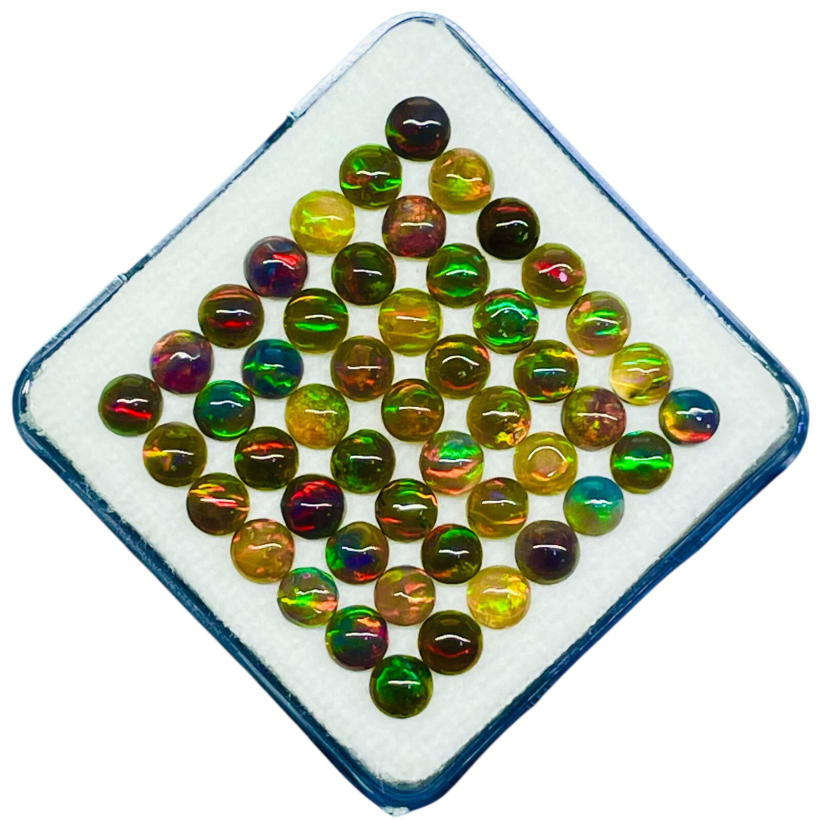 50 Pcs Natural Ethiopian Black Opal 3.8mm Round Flashy Cabochon Gemstone Lot