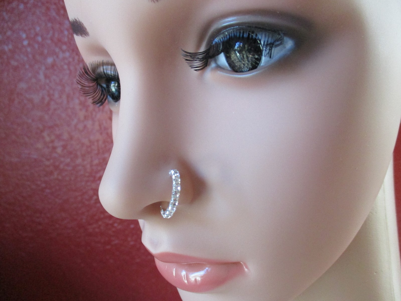Sterling Silver L Shape nose stud hoop Clear CZ 22 Gauge 12 clear round CZ’s 22g