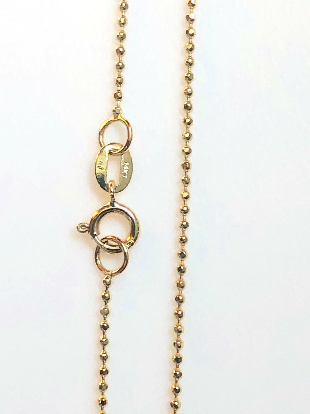 14k Solid Yellow Gold Beads Chain Necklace 1.0 mm 16 inches (40 cm) B-10
