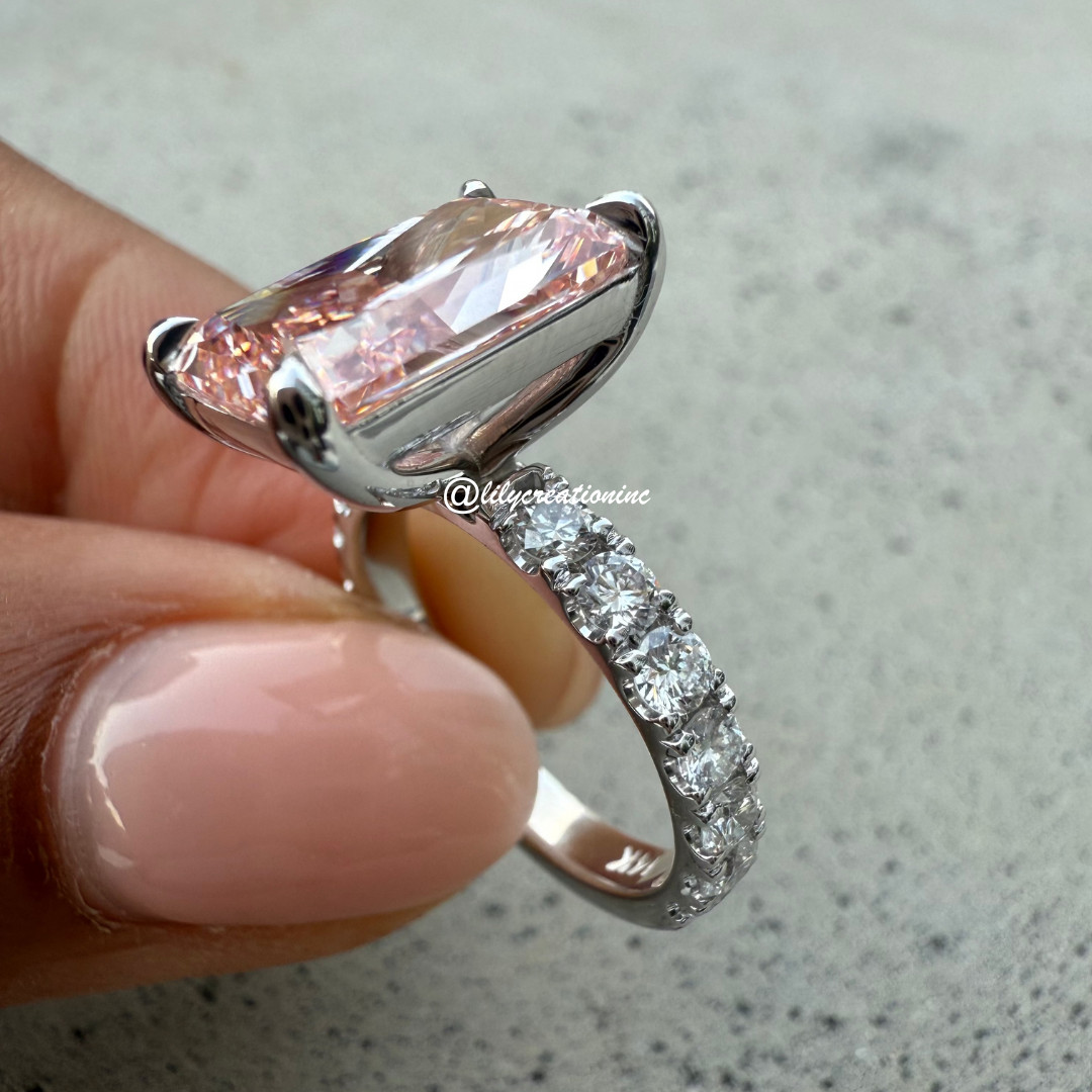 5Ct Pink Radiant IGI Certified Lab Grown Diamond Engagement Ring w/Side Diamonds