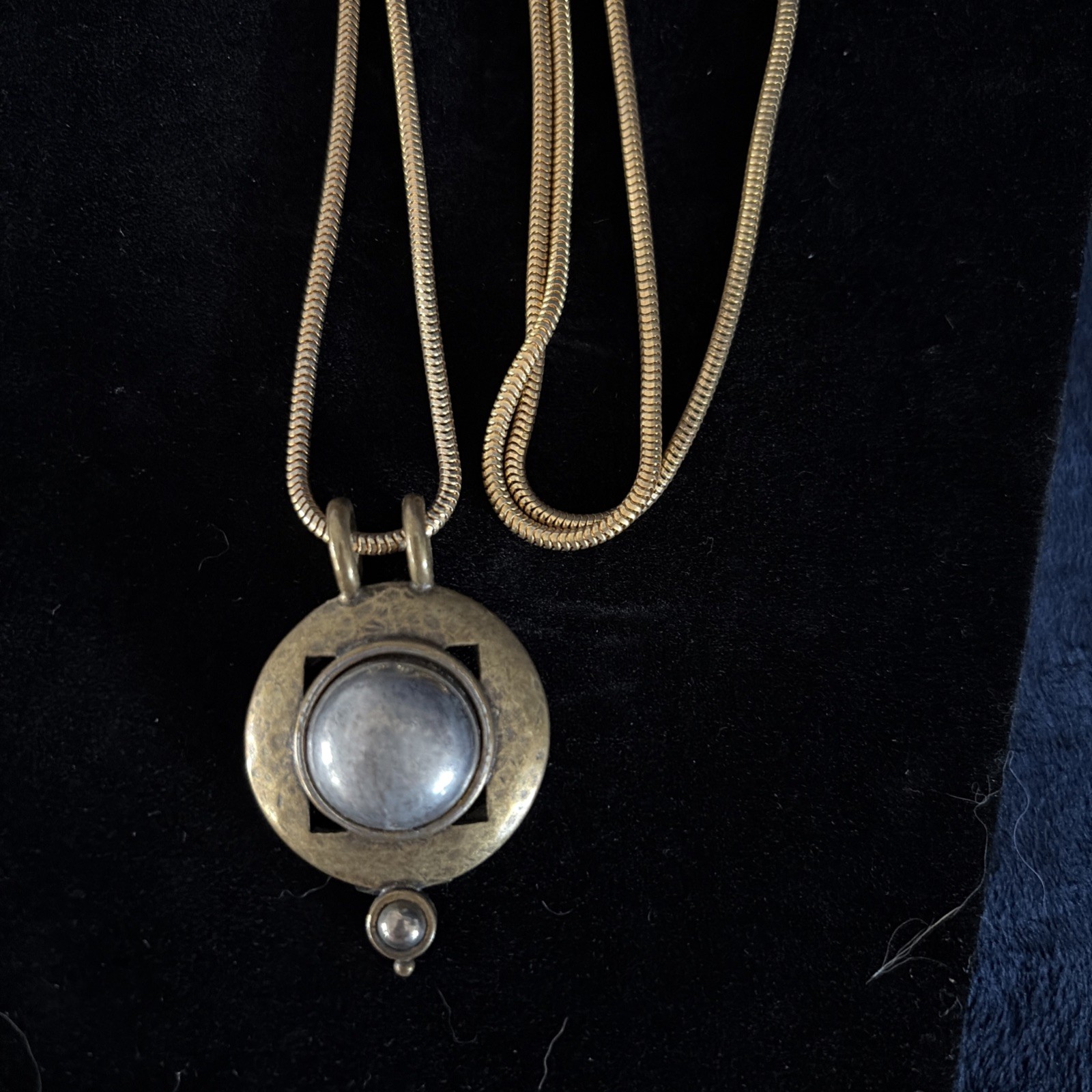Vtg Distress Look Gold Tone & Grey Metal 24 ” Chain Pendant Necklace No Brand