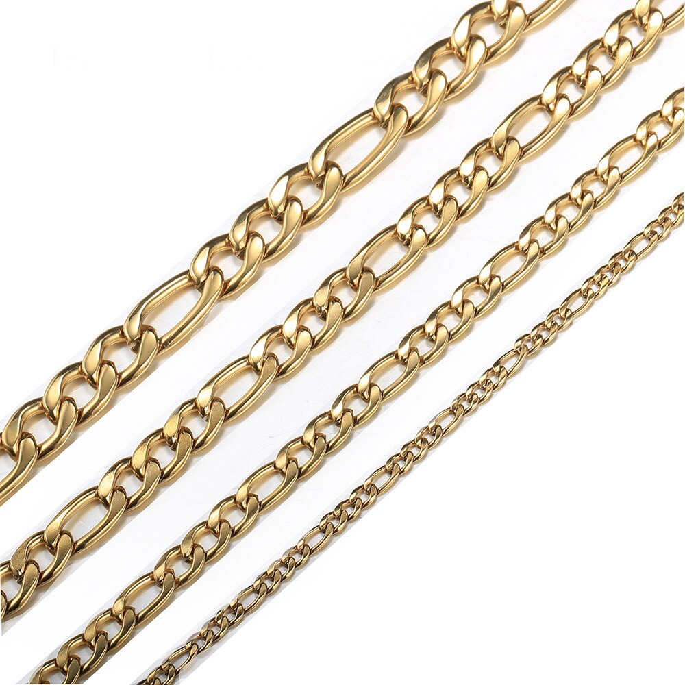 Stainless Steel Figaro Gold Chain Necklace 16″-36″ Men Women 4.5/6.5/7mm N71