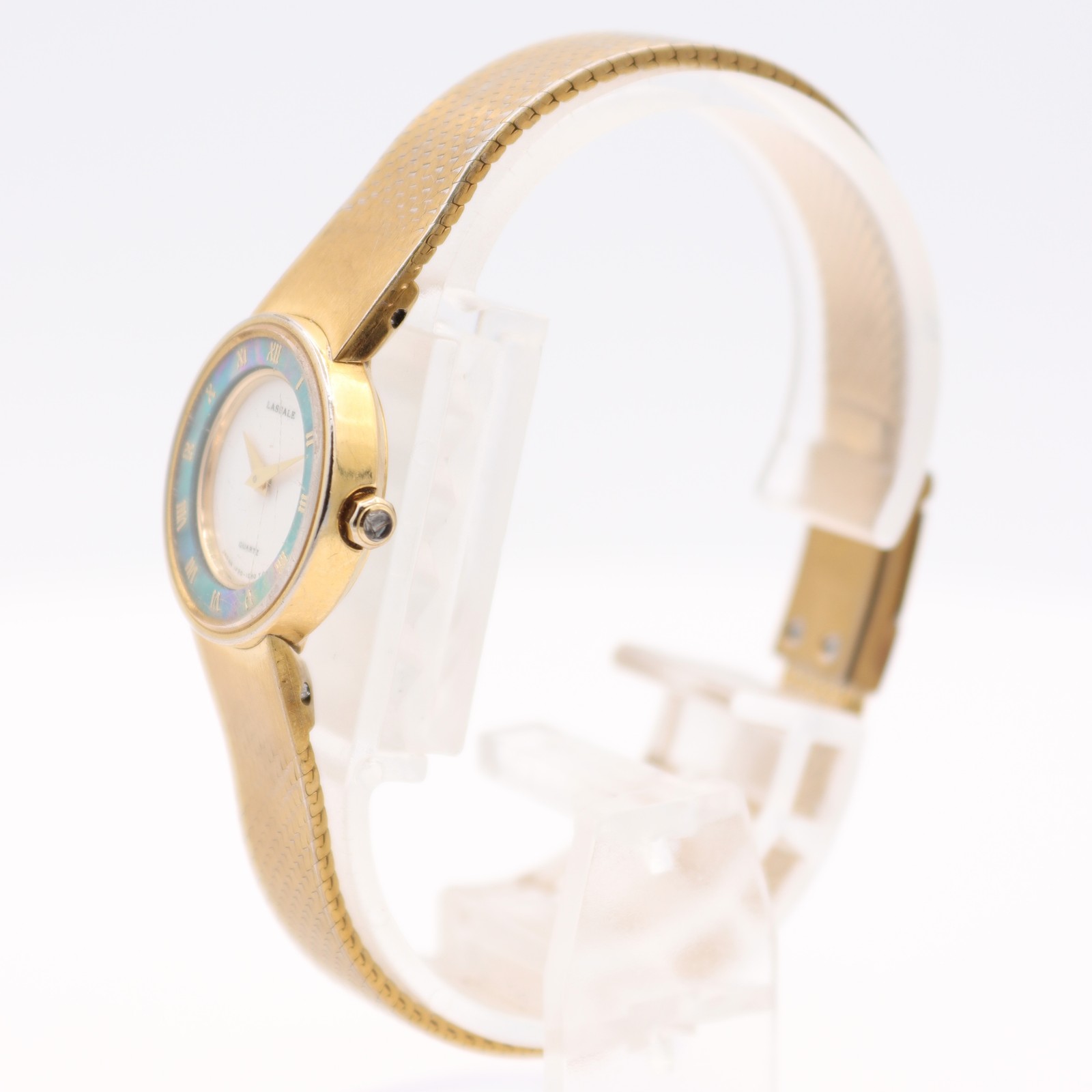 Vintage 20mm 1990 Lassale Ultra-Thin Ladies Quartz Gold Tone MOP Bezel 1F20-0F79
