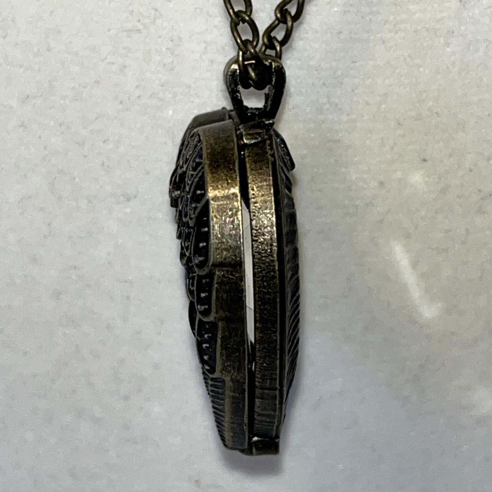 Antiqued Brass Metal Winged Pendant With Red Heart Foil Backed Crystal Necklace