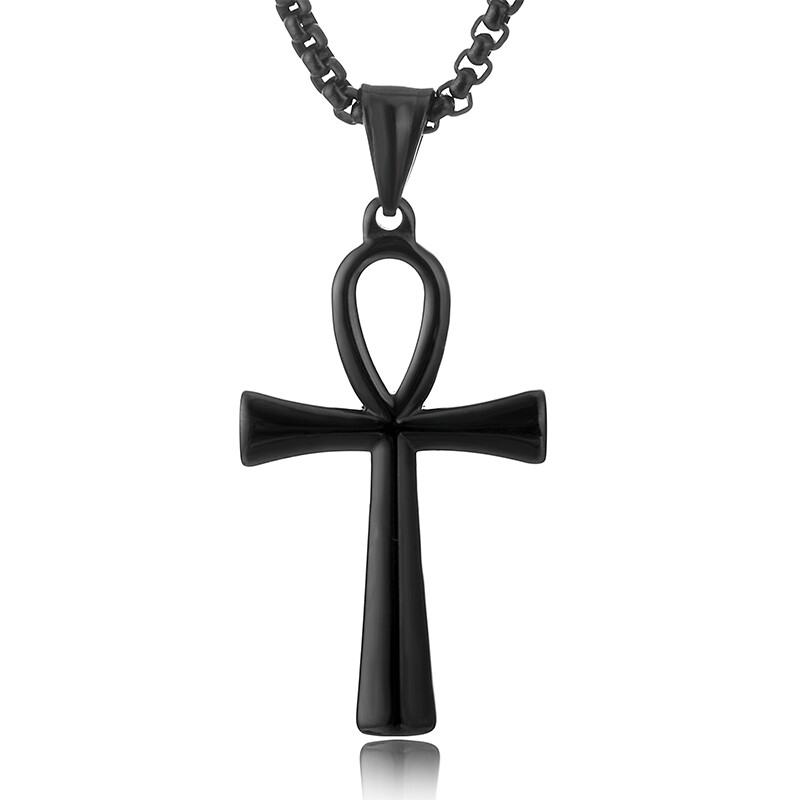 Men Women Cross Necklace Silver Stainless Steel Egyptian Ankh Pendant Chain Gift
