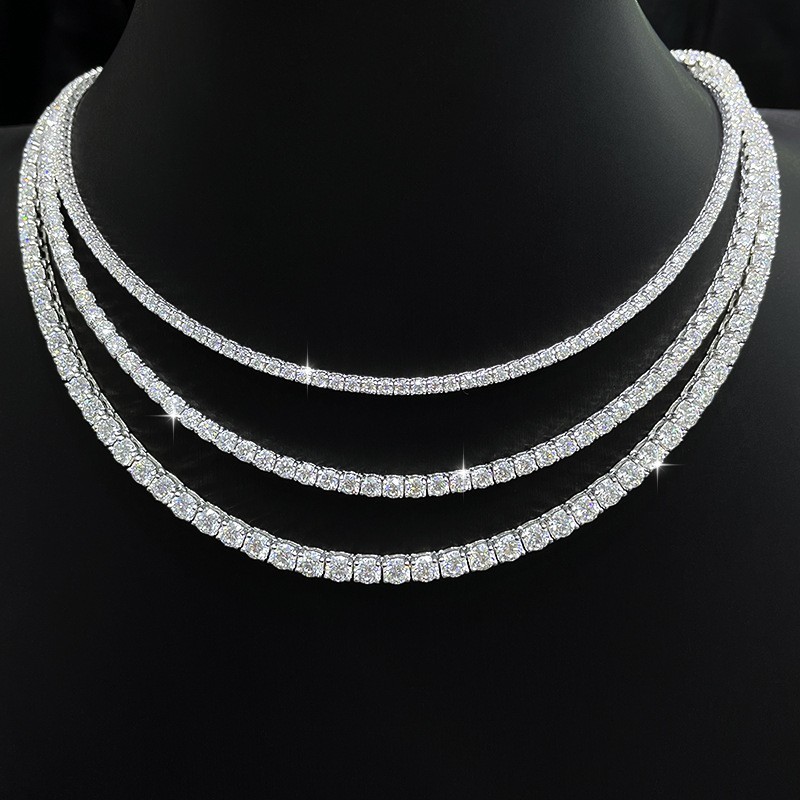 925 Sterling Silver Moissanite Tennis Chain Necklace 2-6.5mm 14-24in Men & Women