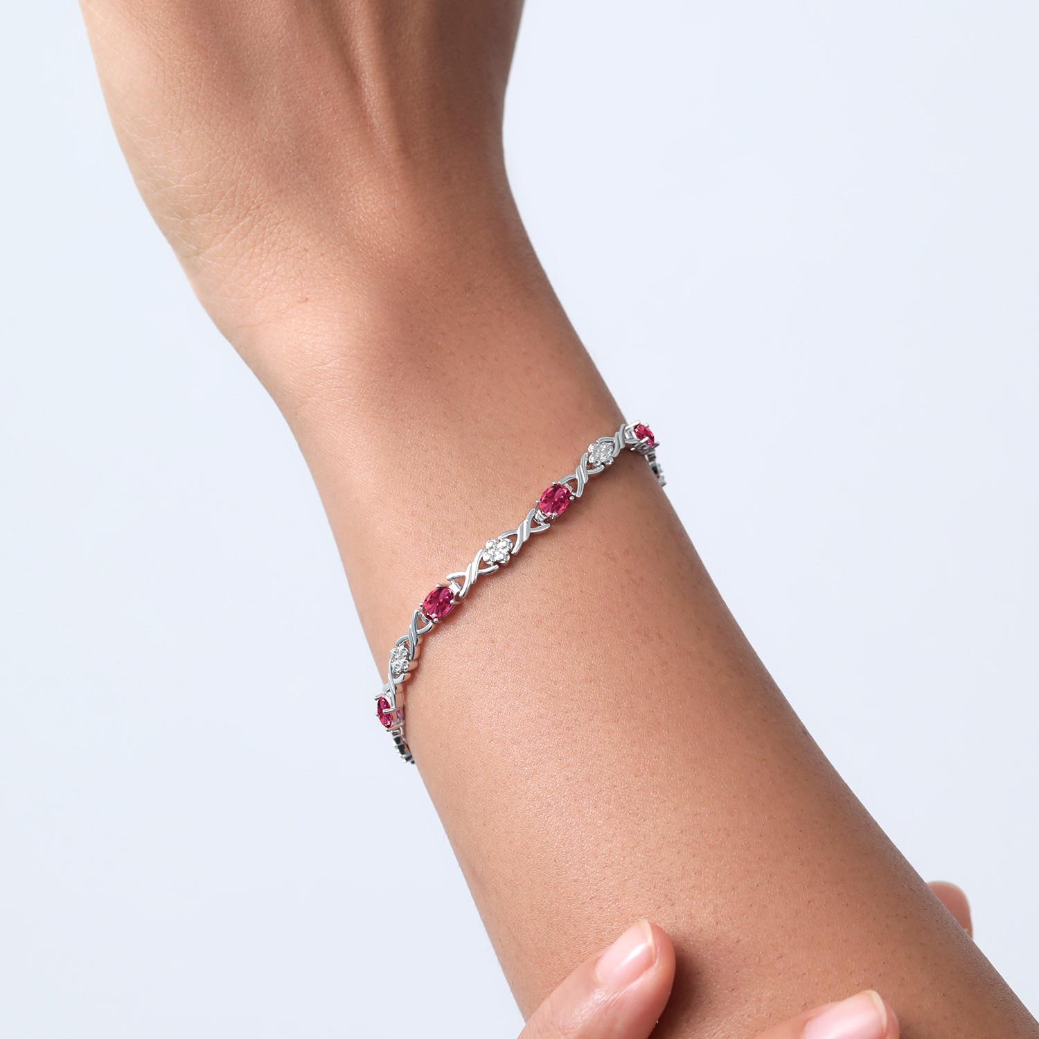 925 Sterling Silver Pink Tourmaline Tennis Bracelet For Women (3.80 Cttw,