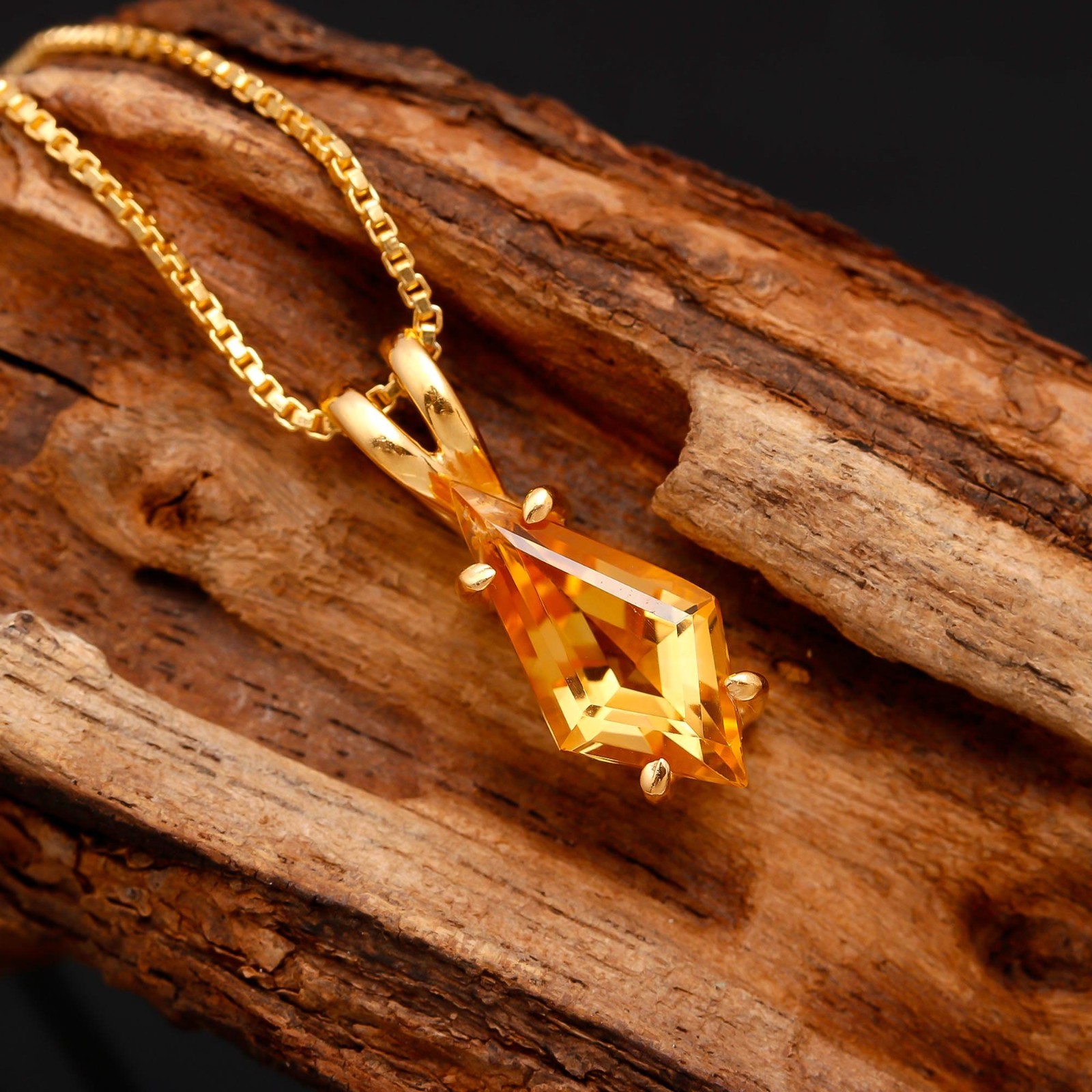 Natural Citrine Quartz Kite Chain Necklace Gold Fill 925 Sterling Silver Jewelry