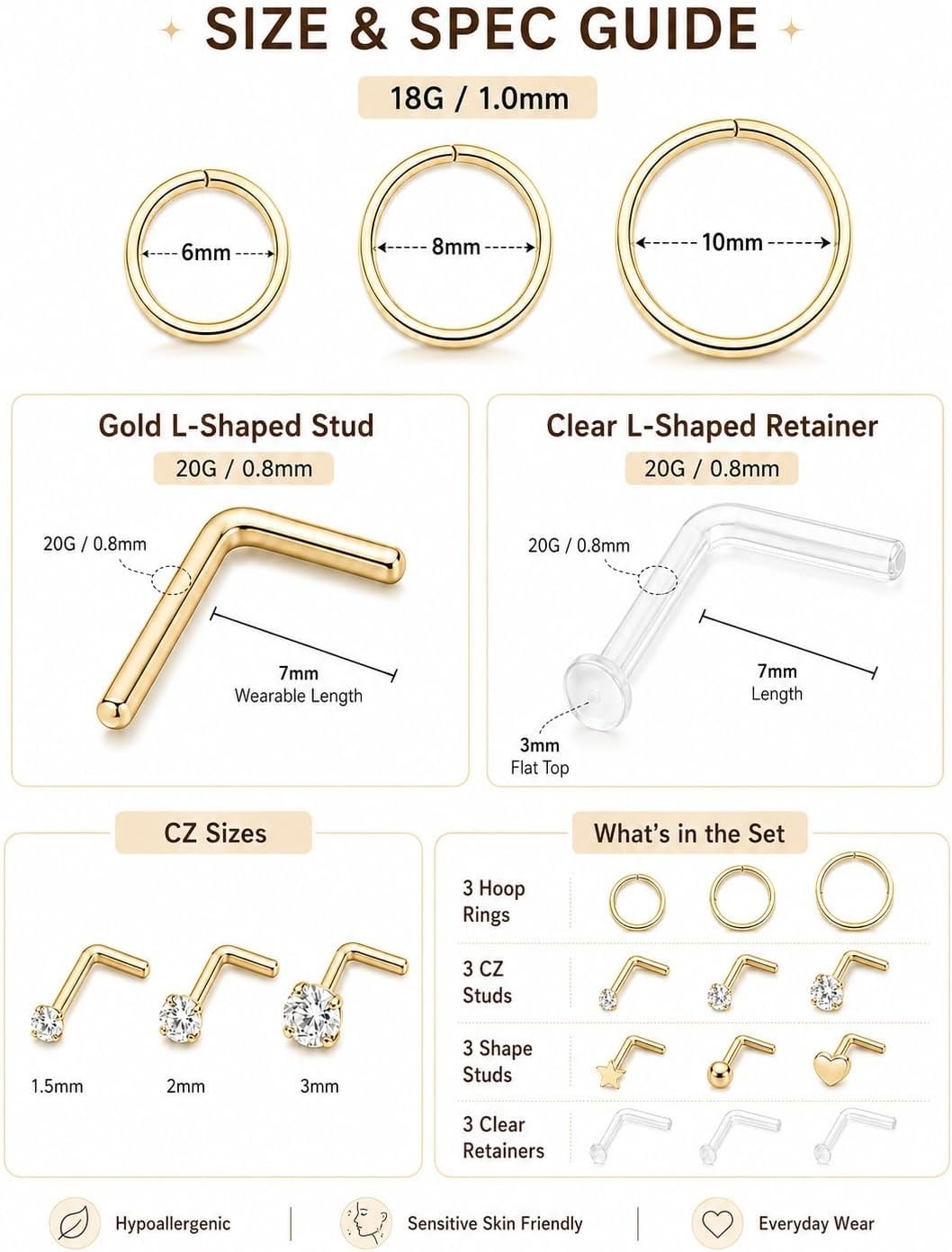 Fashion-Forward 12PC Gold Plated Nose Rings and Studs – Perfect for All Styles