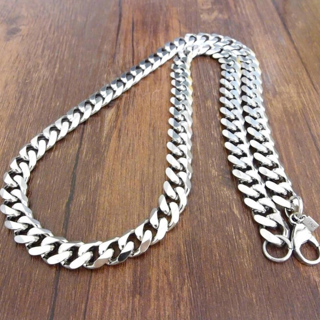 8″-40″ Top 316L Stainless Steel Heavy Link Silver Curb Cuban Chain Men Necklace