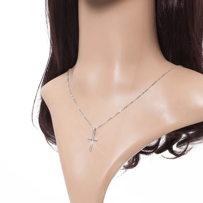 Punk Hip Hop Cross Pendant Clavicle Chain Crystal Jesus Cross Dangle Necklace Si