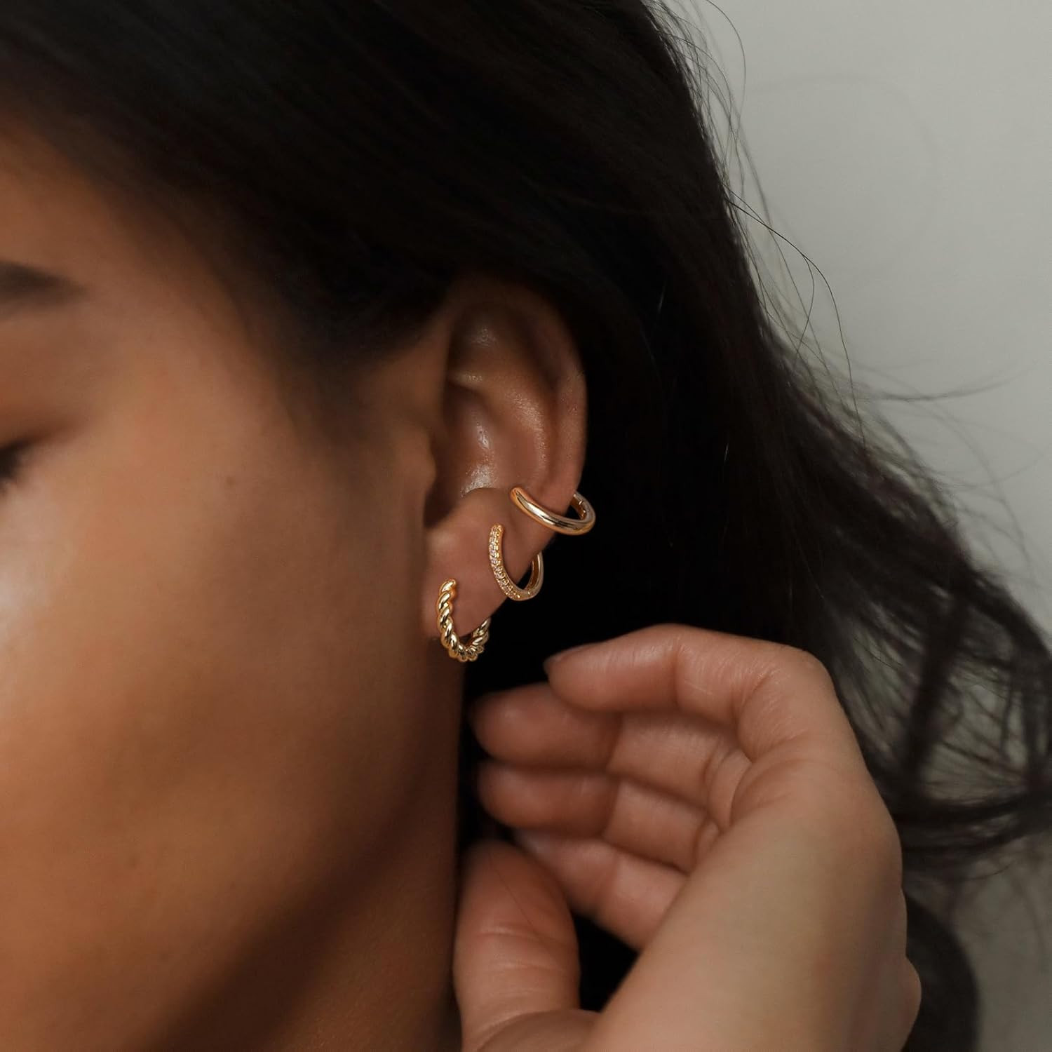 Gold/Sliver Chunky Hoop Earrings Set for Women, 14K Gold Plated Twisted Huggie H