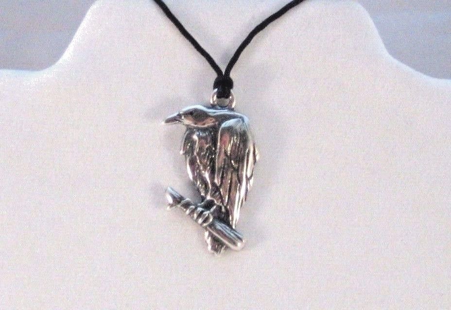 Raven Pendant Lead free Safe Pewter 1-1/2″ x 1″ Corded Made in USA Eco Smart