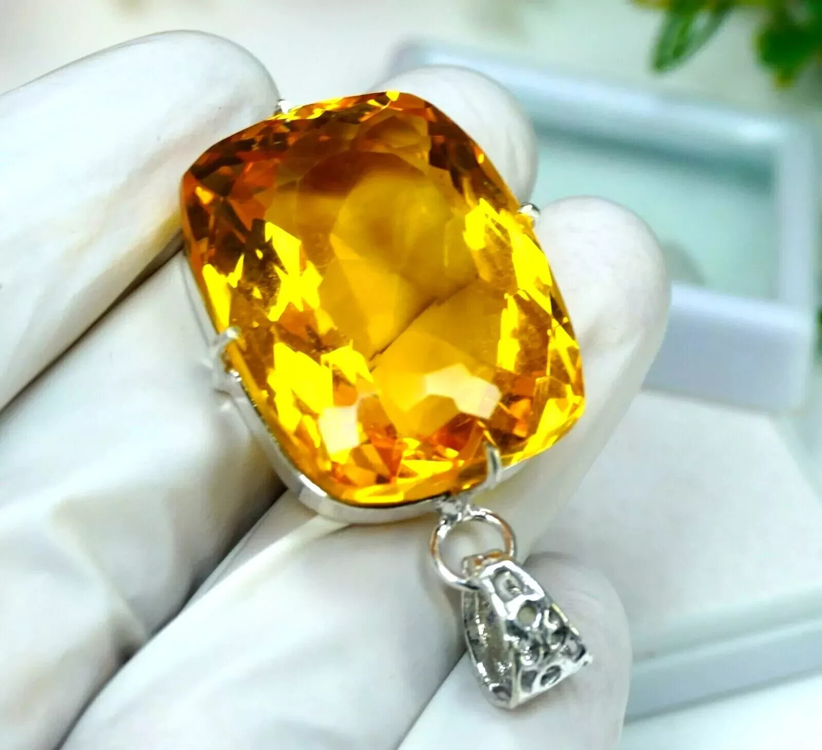 Cushion Cut Yellow Natural Citrine 925 Solid Silver 95.00 Ct Pendant Gemstone