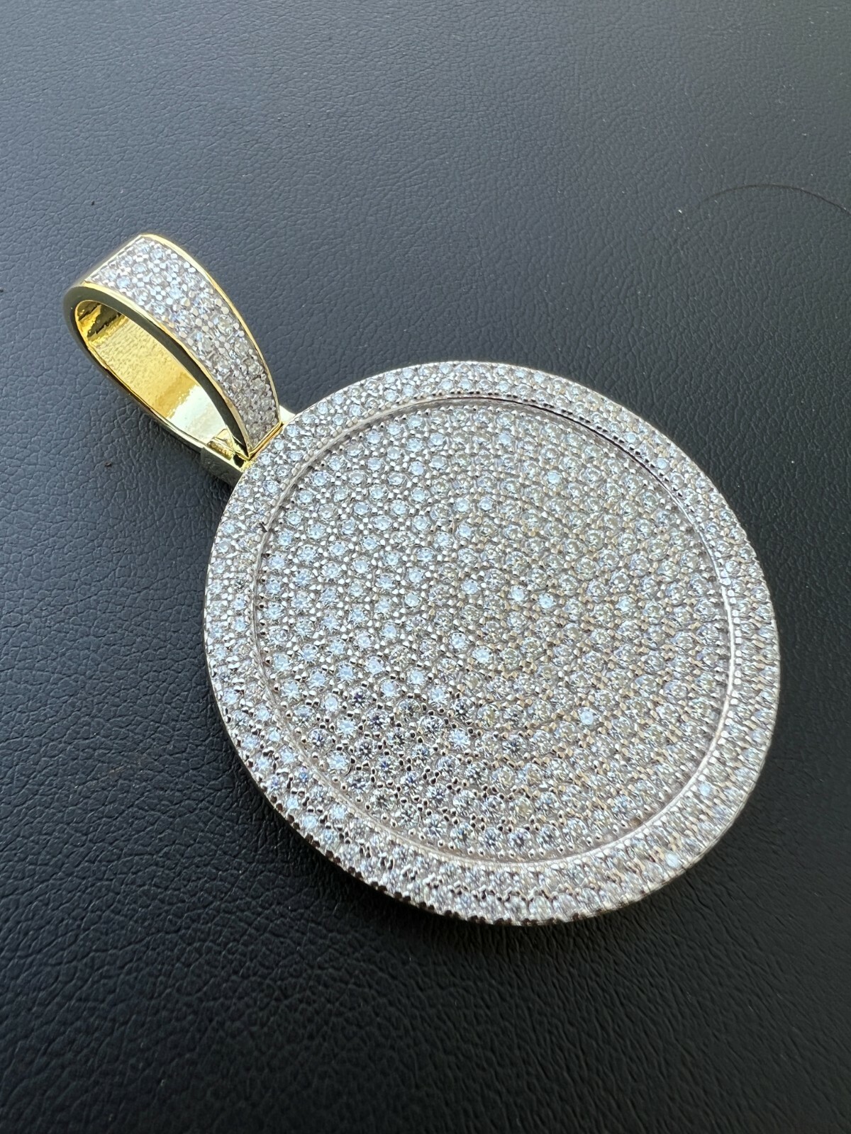 Real MOISSANITE Gold Plated Out Iced Round HipHop Pendant Necklace Passes Tester