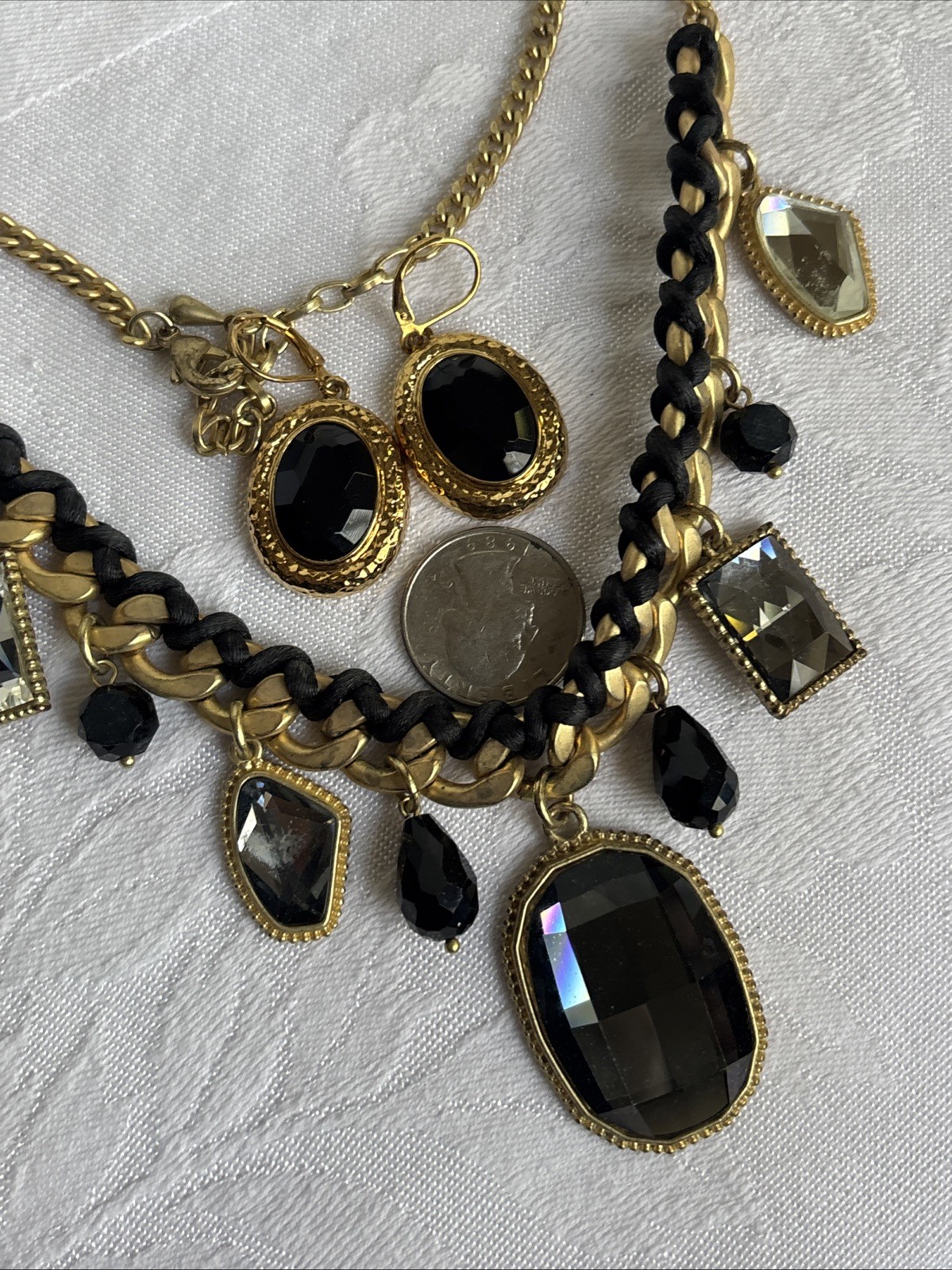 Park Lane Fascinated Necklace Satin Brushed GoldTone Black & Joan Rivers Earring