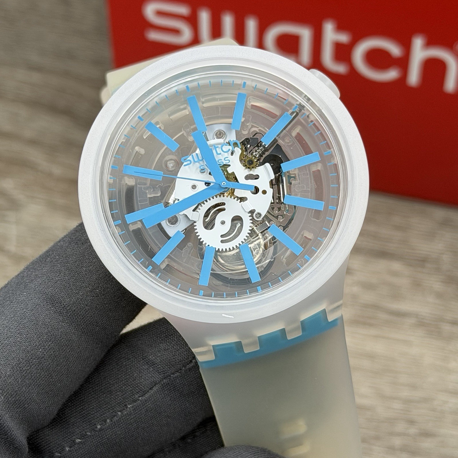 NEW✅SKELETON✅ Swatch Big Bold BLUEINJELLY Transparent Men’s Watch SO27E105