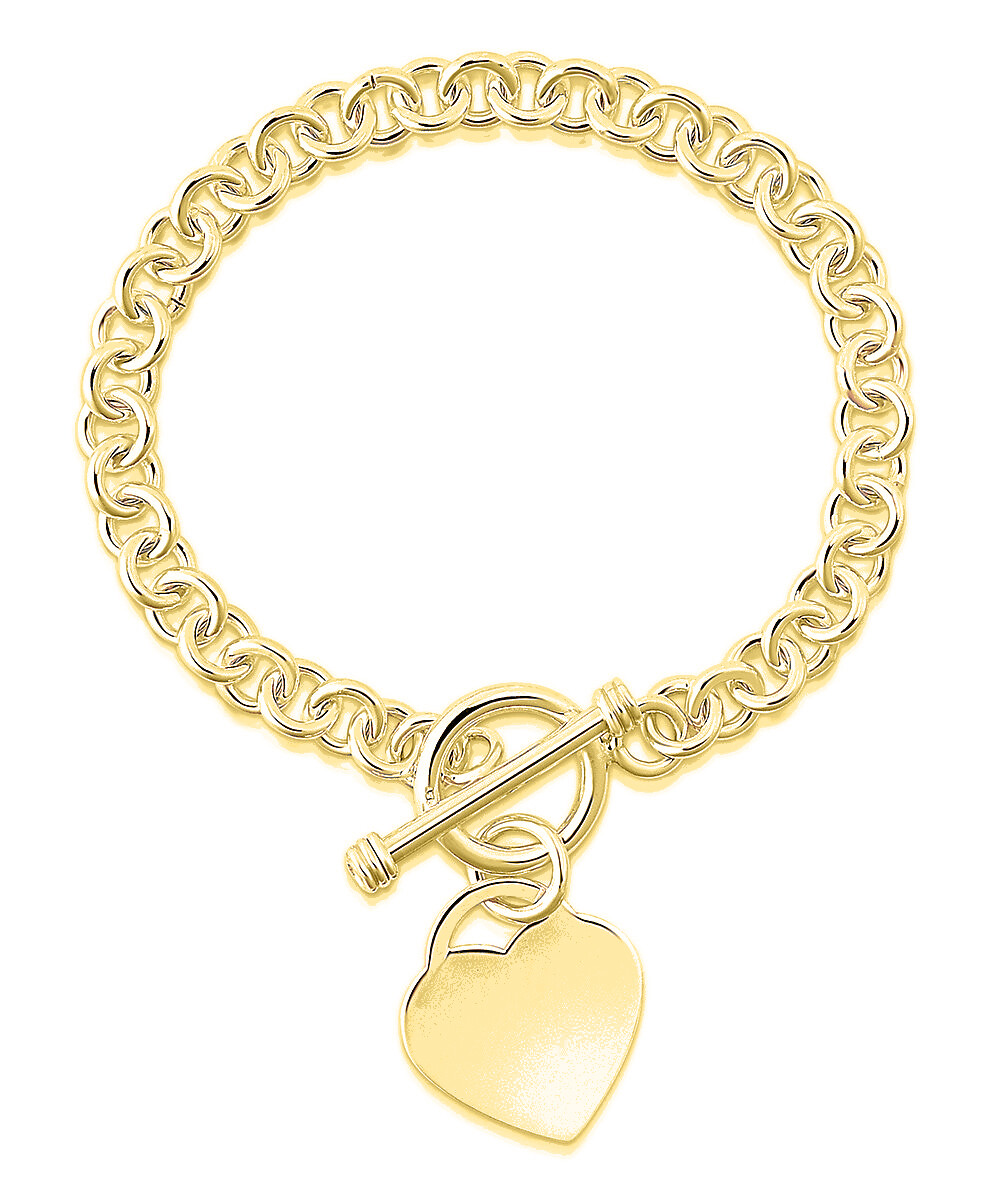 Verona Jewelers Womens Gold Plated Link Toggle Heart Charm Bracelet