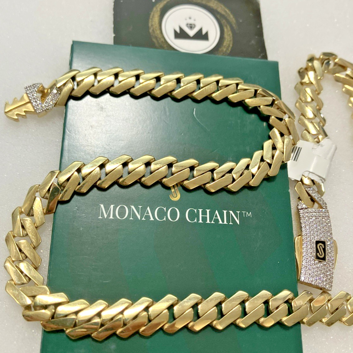 10kt Real Gold Monaco Edge Cuban Chain 9mm CZ Lock 23.5grams 18.5” New With tag.