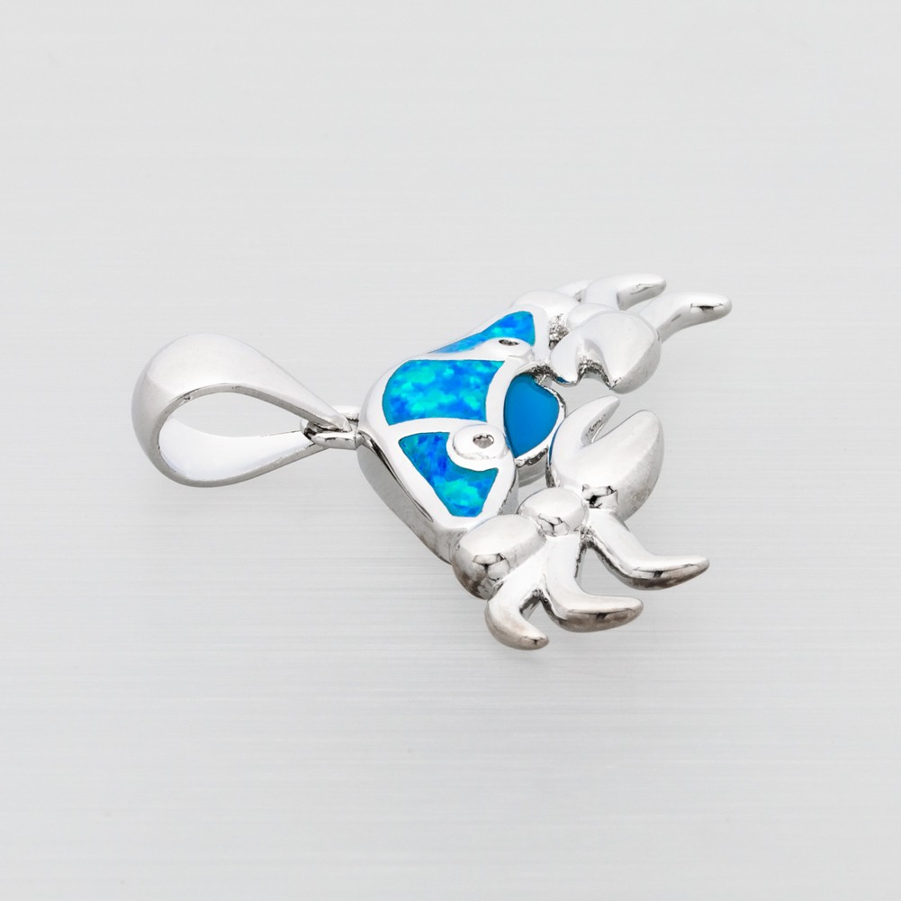Beach Crab Ocean Blue Fire Opal Holiday Silver Jewelry Women Necklace Pendant