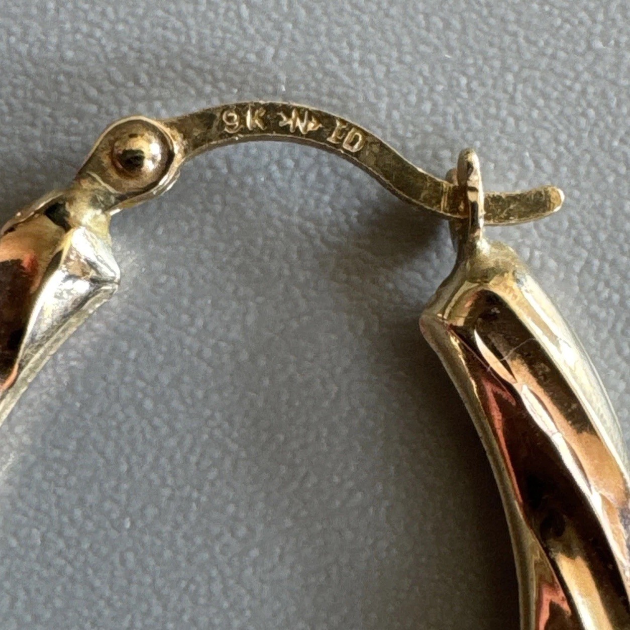 9ct Yellow, Rose & White Gold Twist Oval Creole Hoop Earrings 24.7mm Long 0.78g
