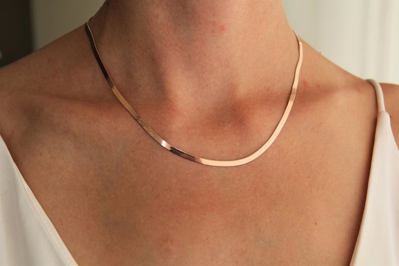Men&Women’s Solid 18K Yellow Gold Filled 3mm wide Herringbone Chain Necklace J14