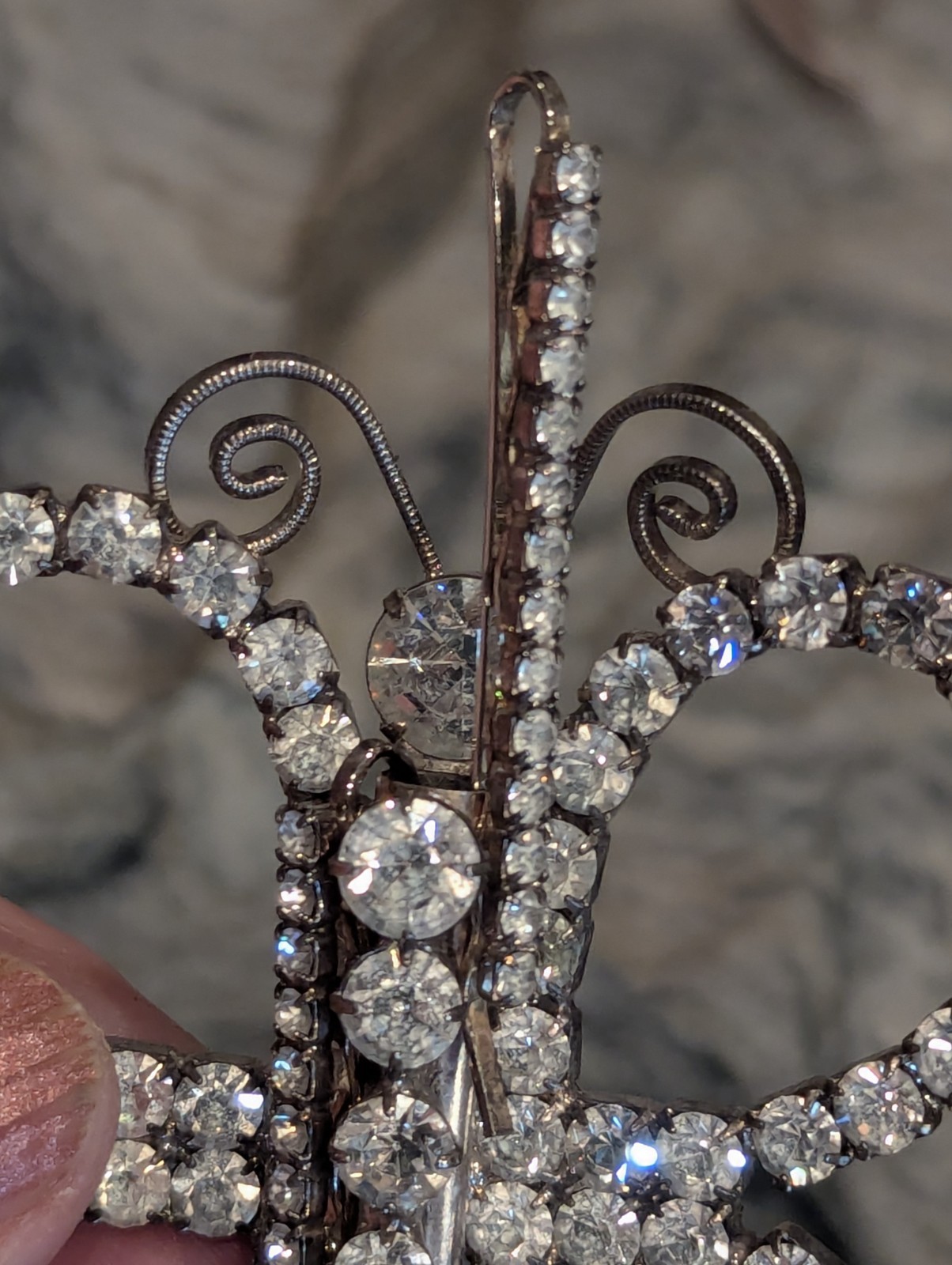Antique Butterfly Brooch w Removable Hairpins Foil Back Strass Paste…