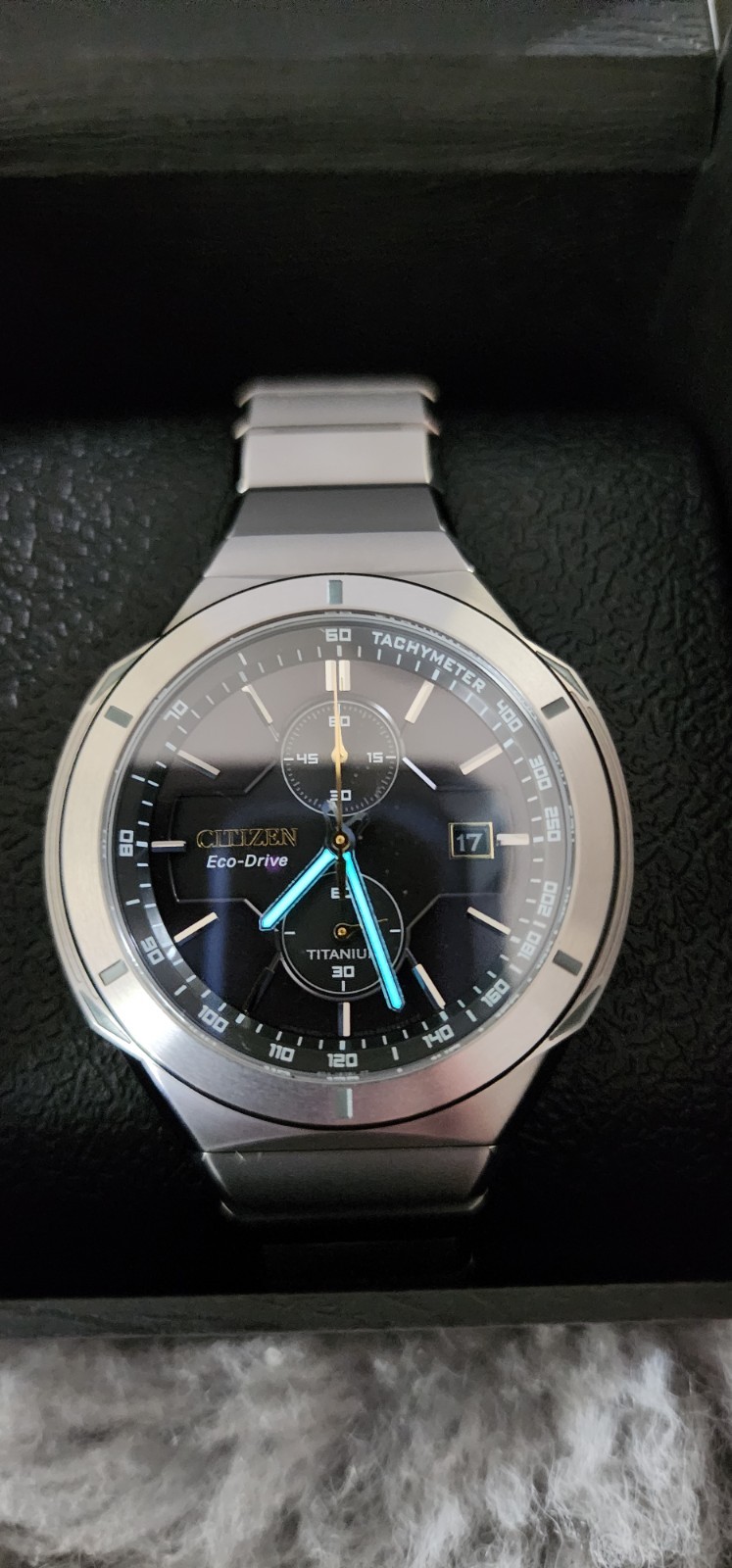 Citizen Eco-Drive Titanium Chronograph Black Dial Sapphire WR100M Watch
