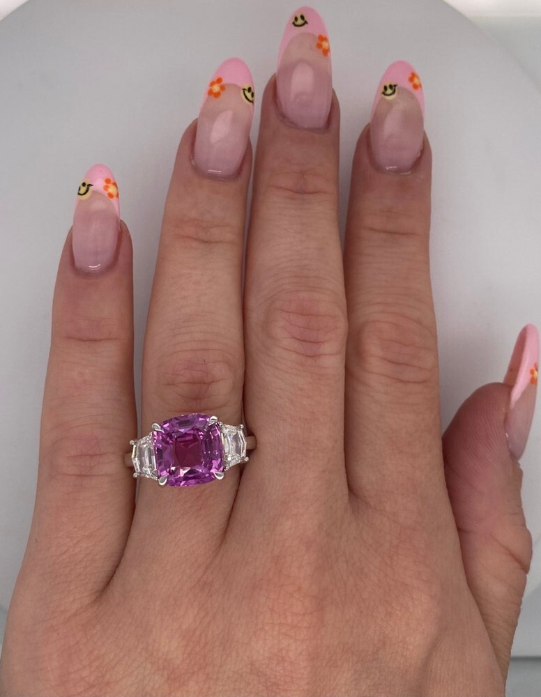 6.00 Ct Certified Purple Pink Sapphire Diamond Lab Created Ring 18k White Gold