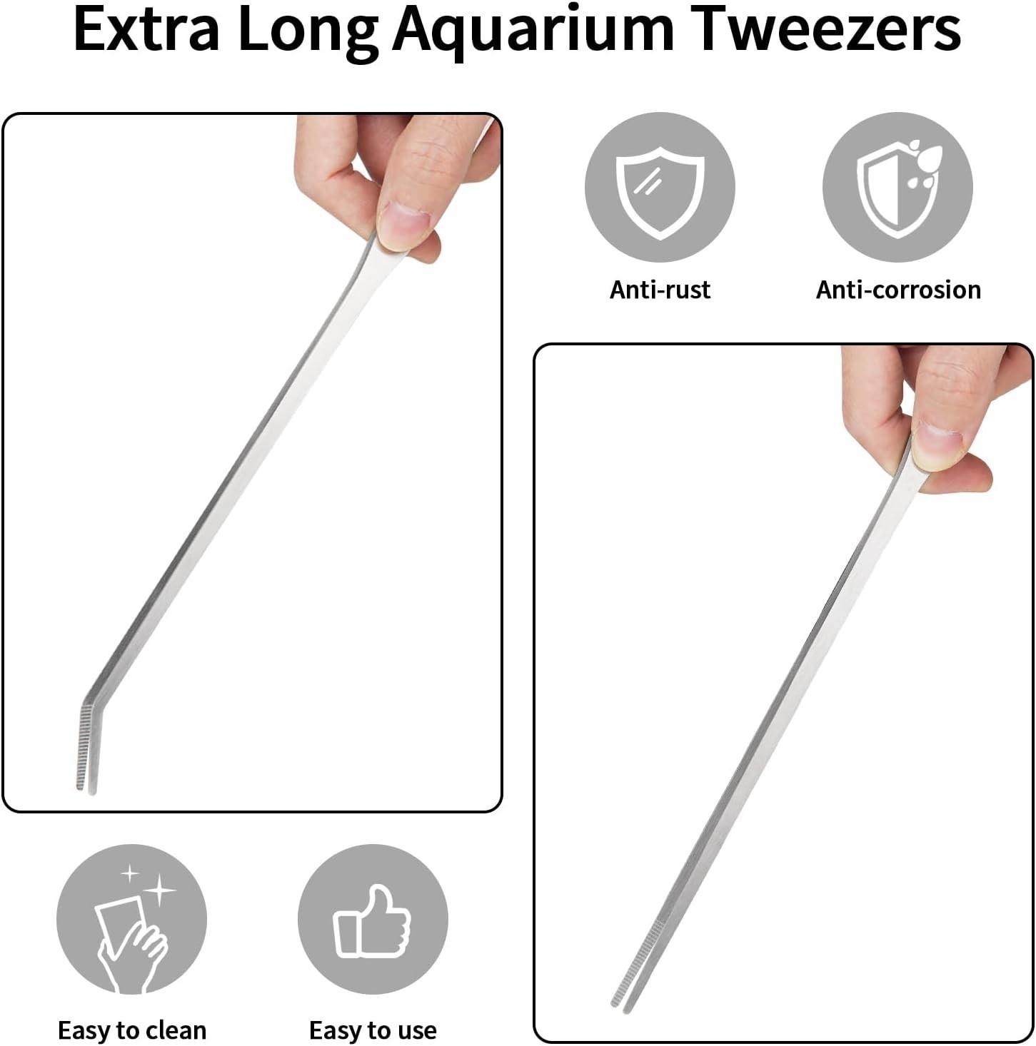 2PCS Long Aquarium Tweezers 10.6″ Straight and Curved Tweezers Stainless Steel