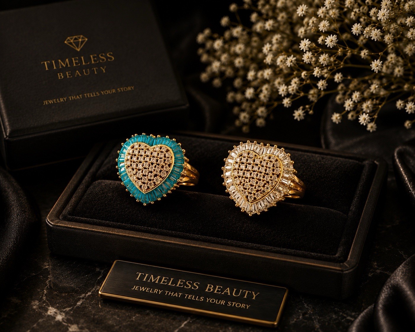 High quality none tarnished Heart stainless steel Ring Gold or Blue Size 7