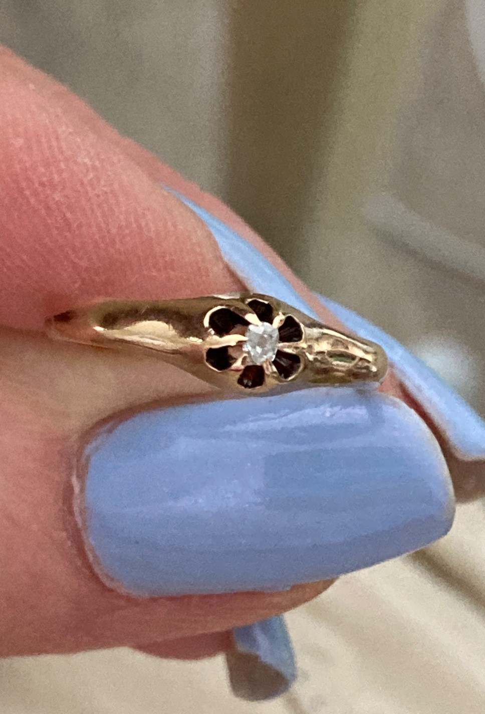 Antique Belcher 10K Rose Gold Old Mine Cut Diamond RING, Size 6.5, 1.6 Grams