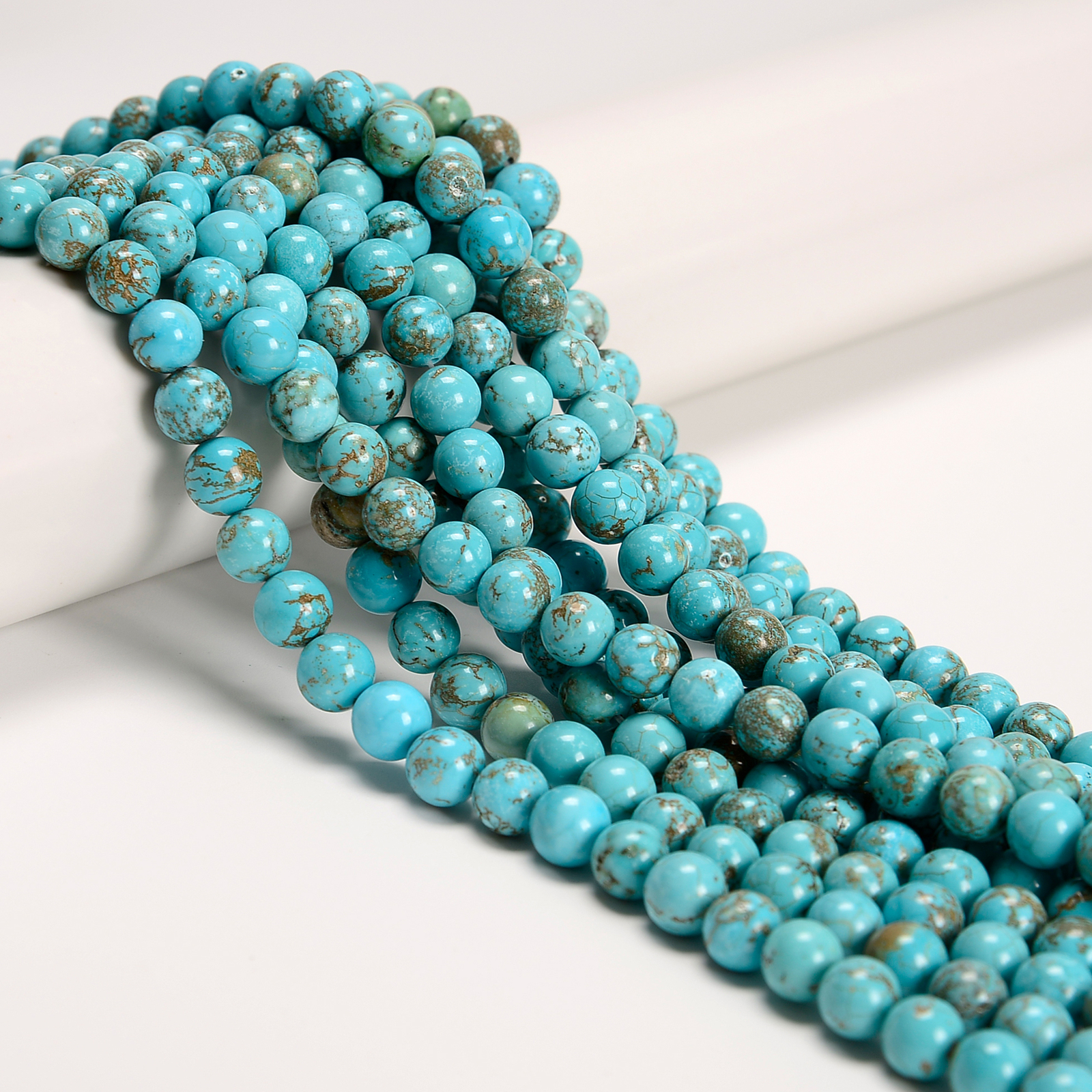 Multi Blue Magnesite Turquoise Smooth Round Beads Size 6mm 8mm 10mm 15.5”Strand