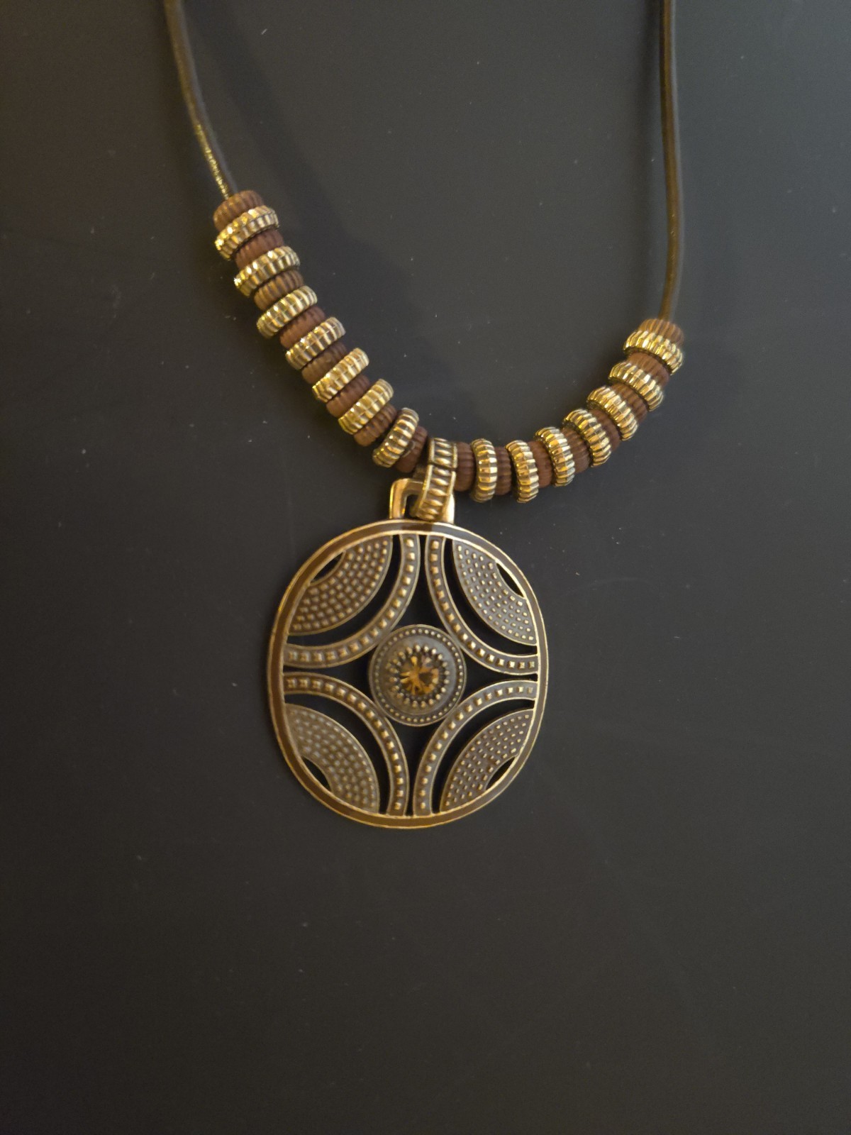 Vintage Bohemian Round Pendant Charm Necklace – 19″ Black Rope Chain
