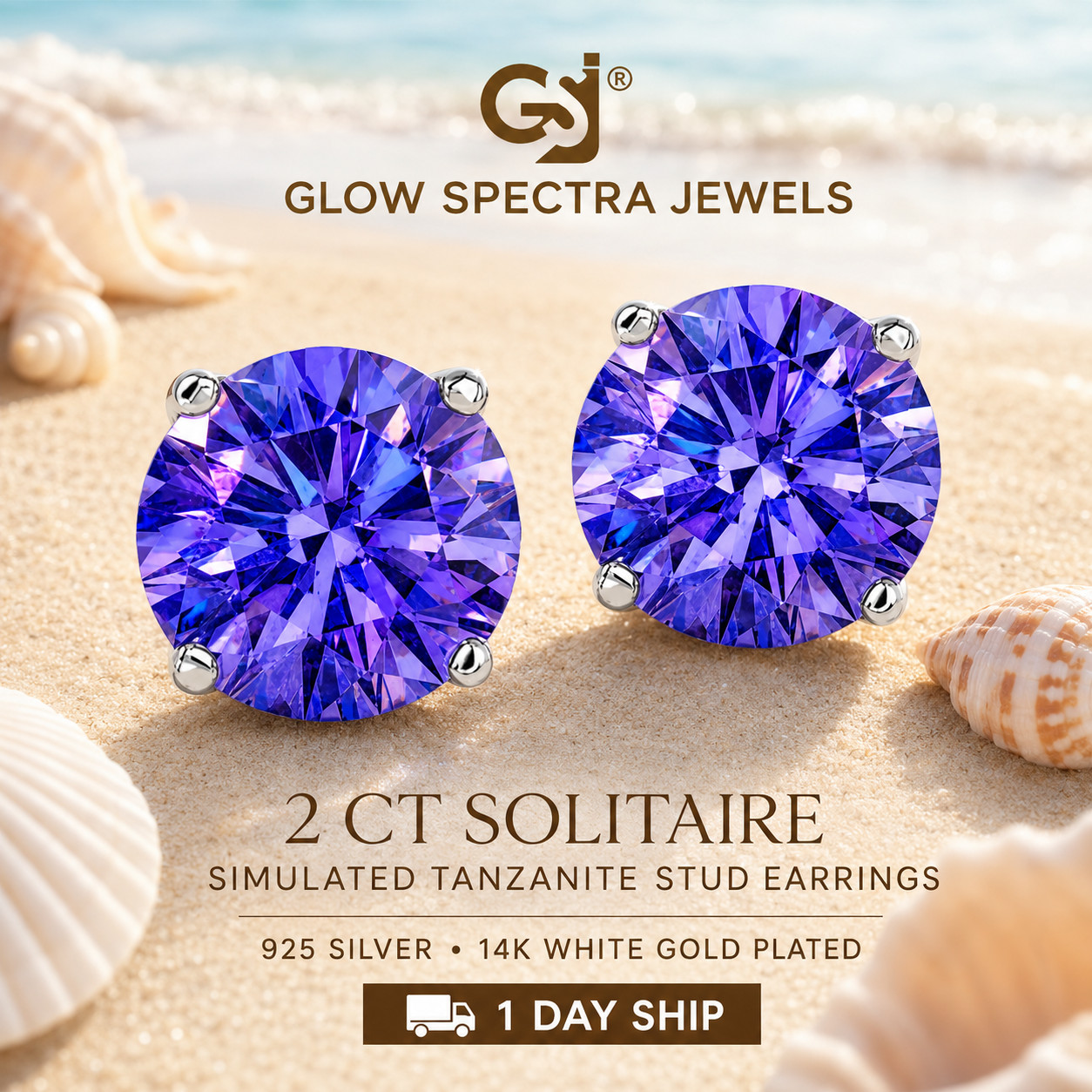 2.00CT Solitaire Tanzanite Stud Erring 925 Silver 14k White Gold Plated