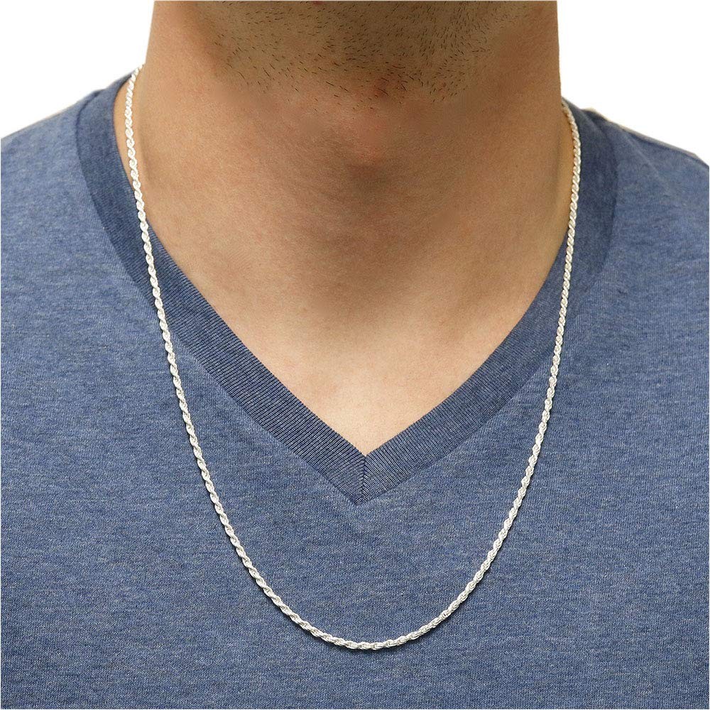 Verona Jewelers Sterling Silver Diamond-Cut Rope Chain Necklace 2MM, 2.5MM, 3…