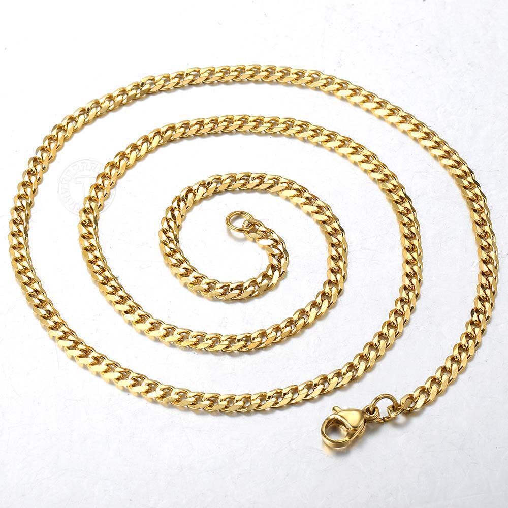 16″-30″ For Men Women Chain Gold Plated Stainless Steel Cuban Curb Link Necklace