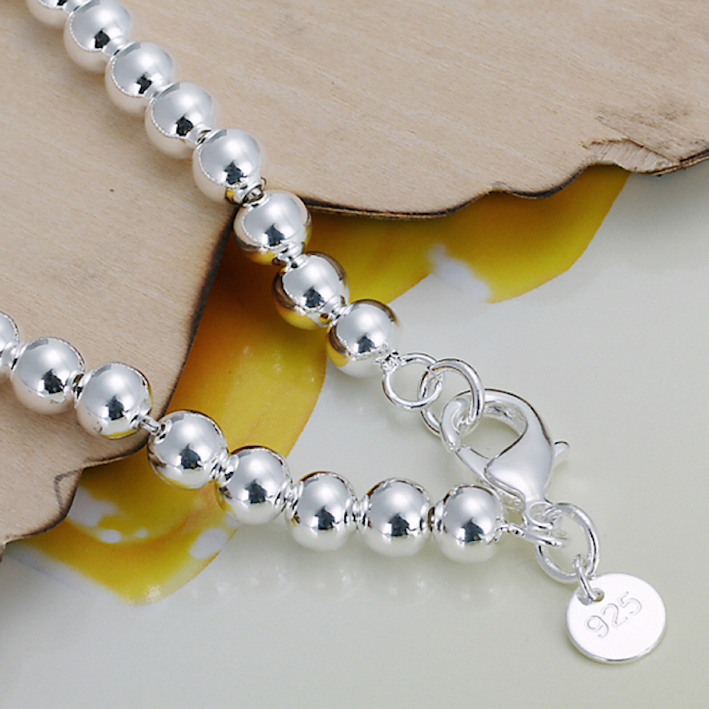Women 925 Sterling Silver Bracelet Hollow Beads Balls 7 Inches 6MM Lobster L49