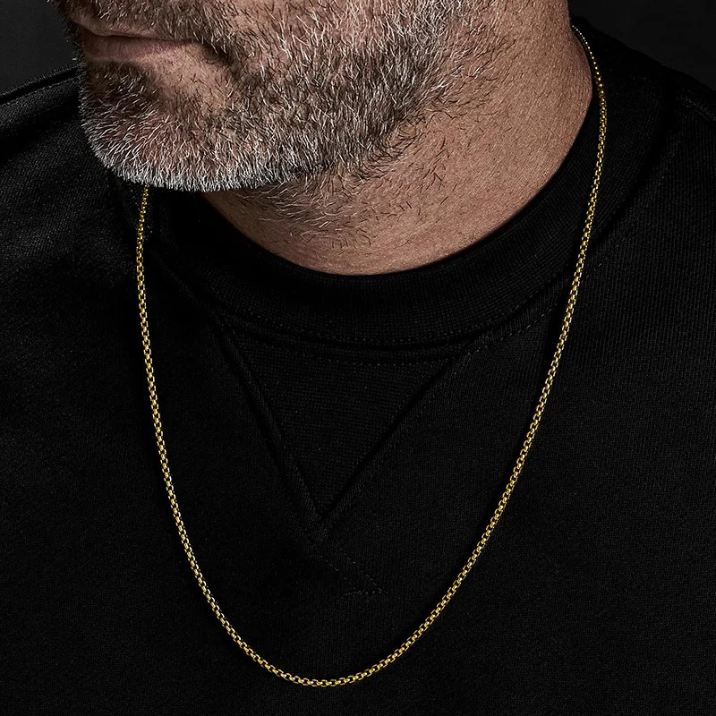 Hip Hop Necklaces For Men Stainless Steel Necklace 3MM Square Pearl Choker Gold