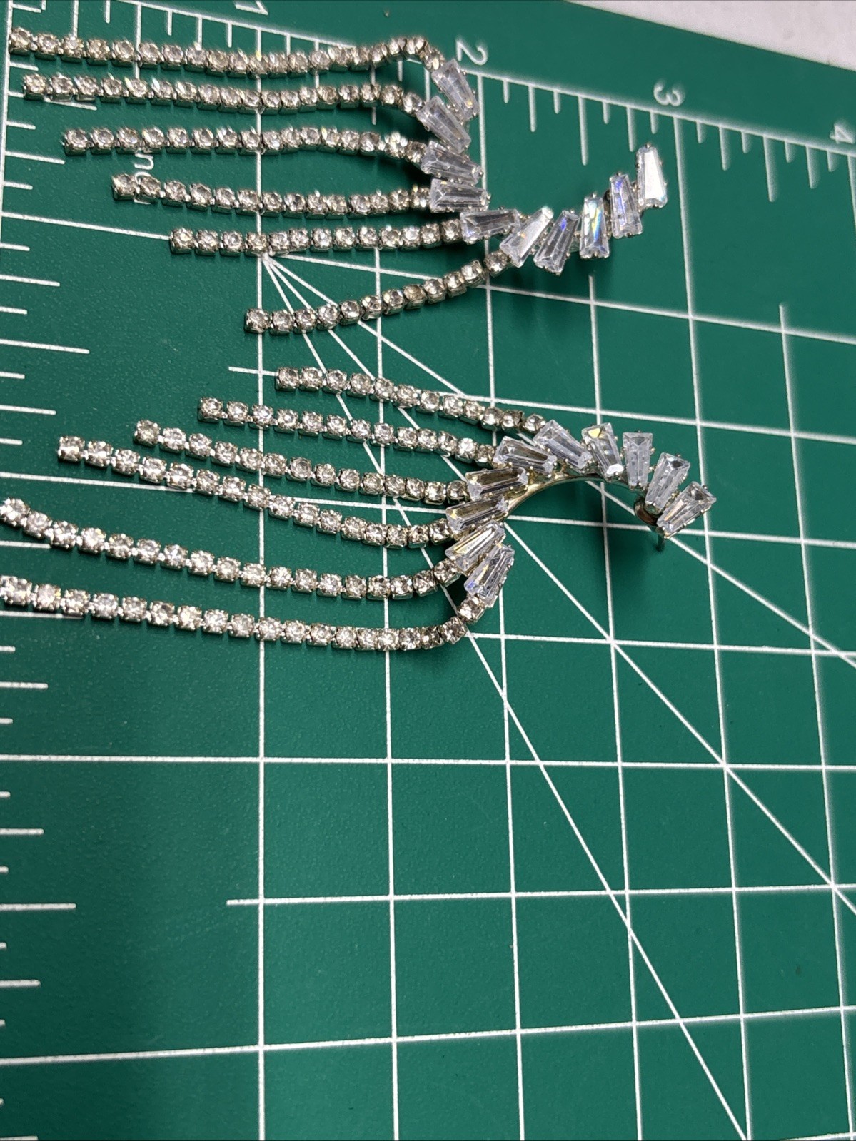 Unsigned Silver Tone Tassel Dangling Crystal Prong Set Earrings About 2.50” Long