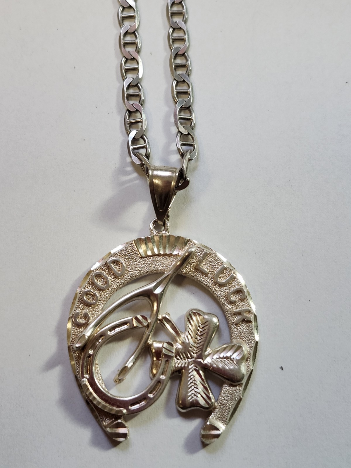 Mens Sterling Silver Pendant And Anchor Chain 43.8 Grams 1990s 22.5 Inch Chain